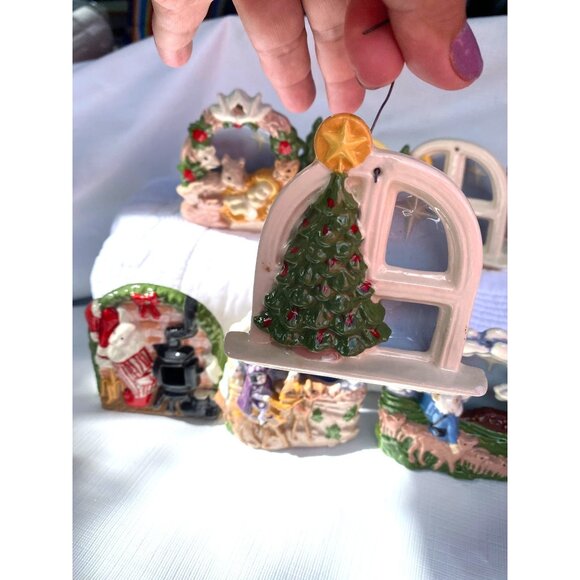 Chistmas Ornaments Hand Crafted Vintage Nativity, Tree, Snowman,Dog,Cats 9pc - Picture 4 of 11